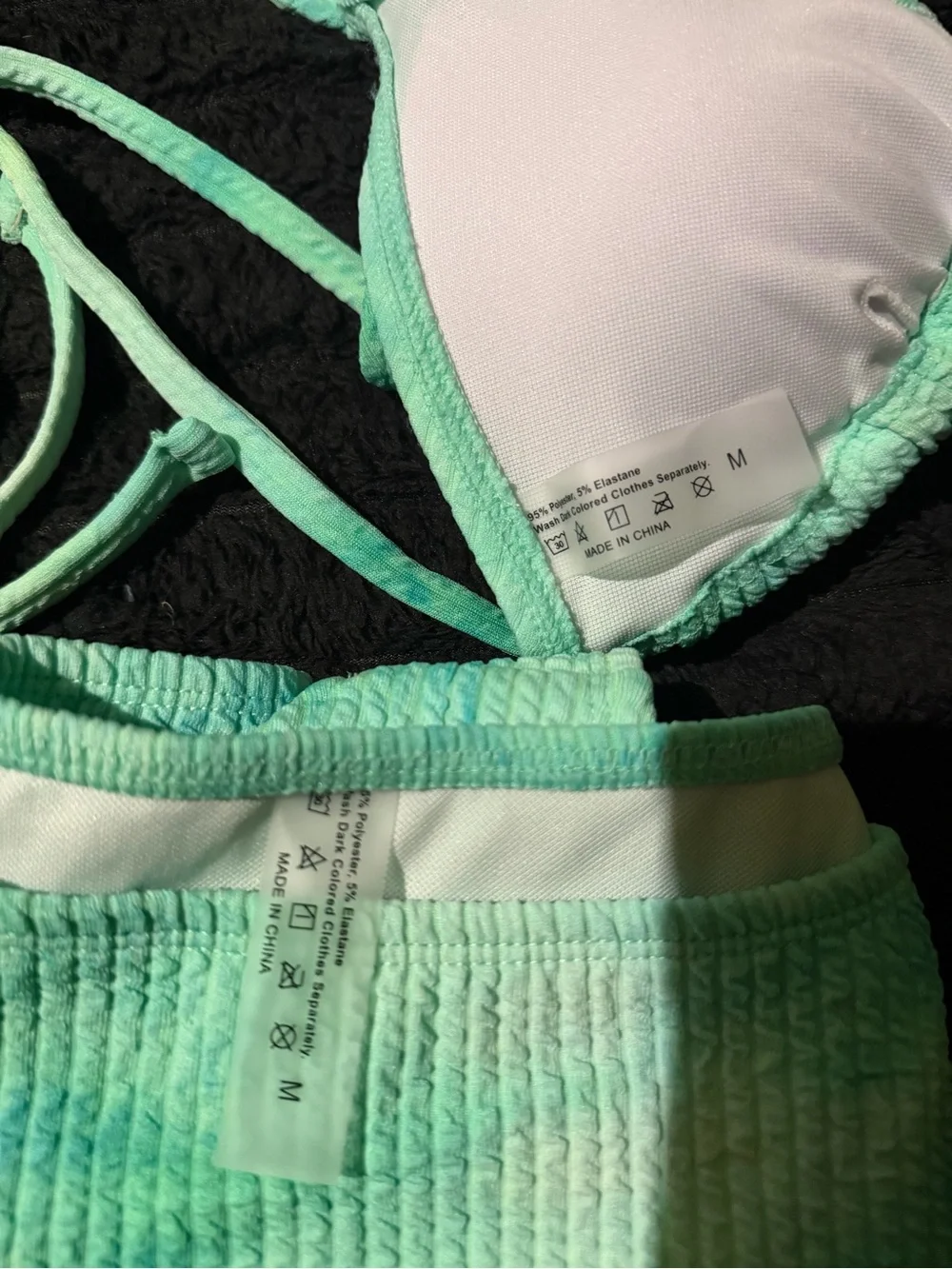 Women’s Mint Green Tie-Dye Bikini Set - Youth Swim Top & Bottom